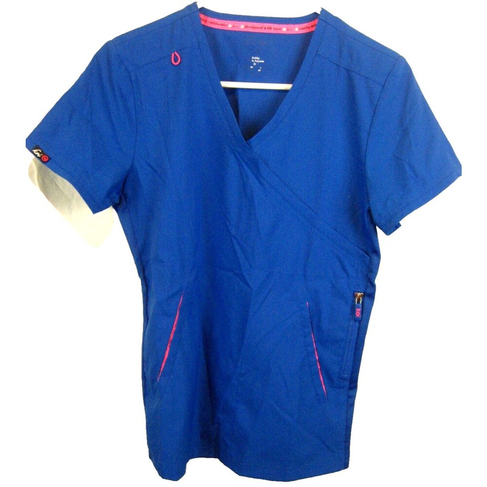 Womens Koi Lite "Dolly" Blue SS Cotton/Spandex Slim Fit Scrub Top sz XS